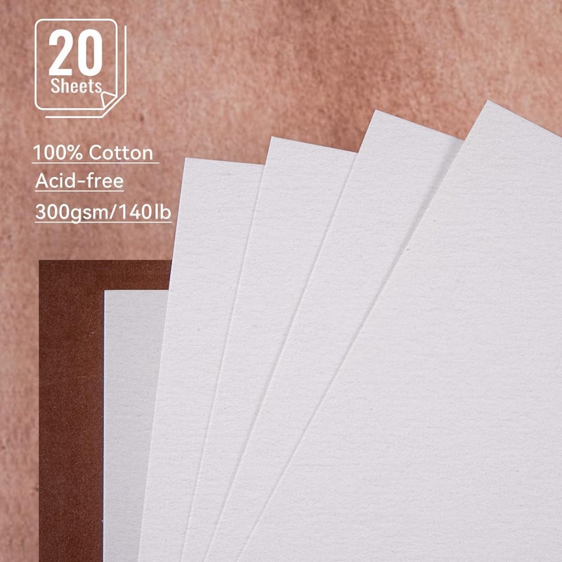 Lightwish Watercolor Sketchbook,100% Cotton Acid Free Watercolor Journal,300gsm/140lb Cold Press Watercolor Paper for Artists,Adults,Students,20 Sheets,9.25 * 6.3 Inches - Image 2
